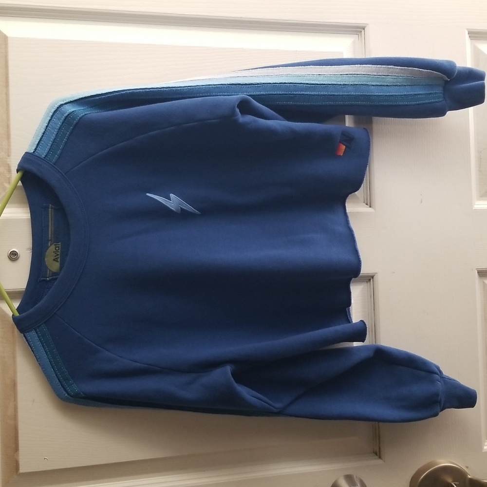 Aviate Nation Bolt Royal and Light Blue Cropped Five Stripe Sweatshirt